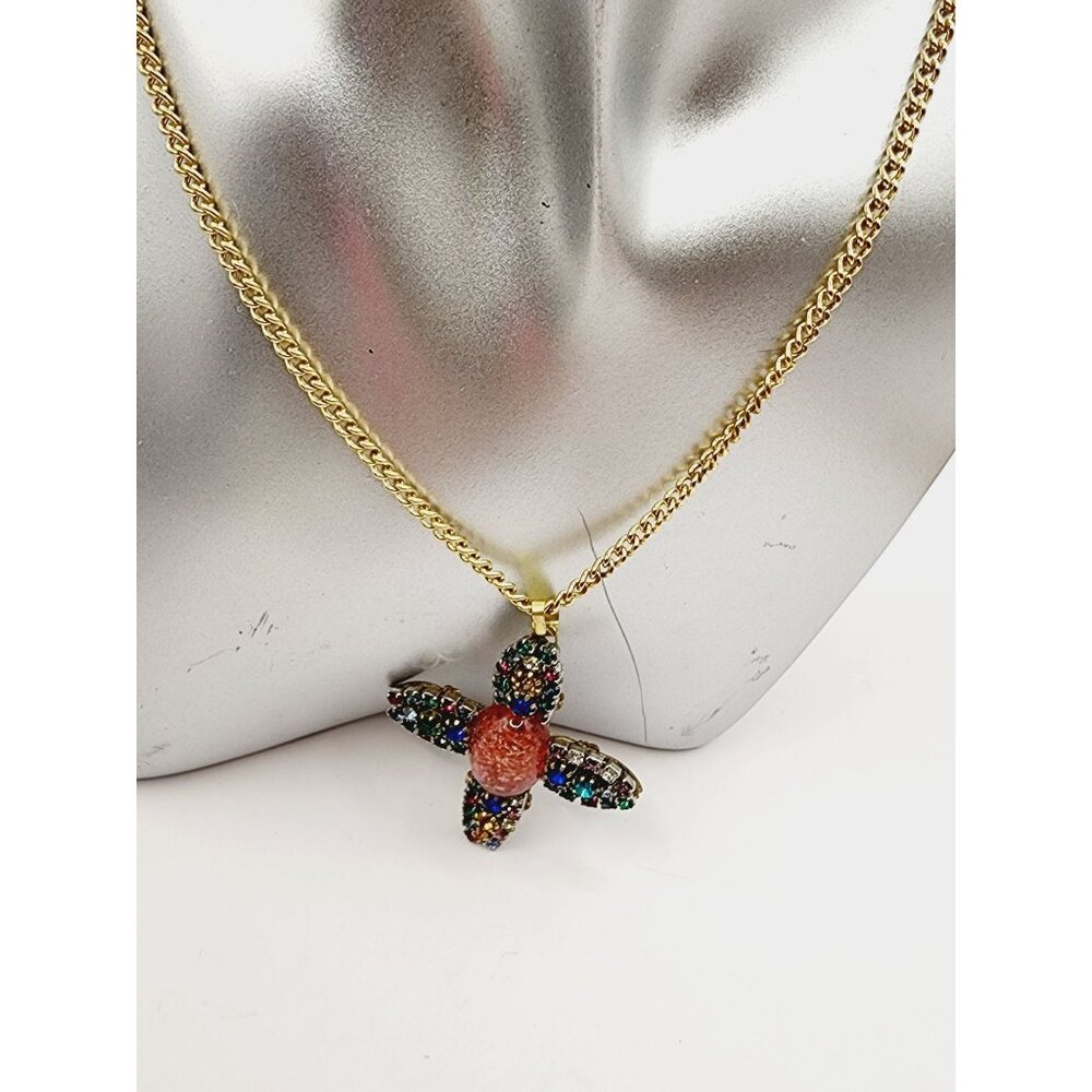 Vintage Jeweled Glass Cross Necklace (A538)